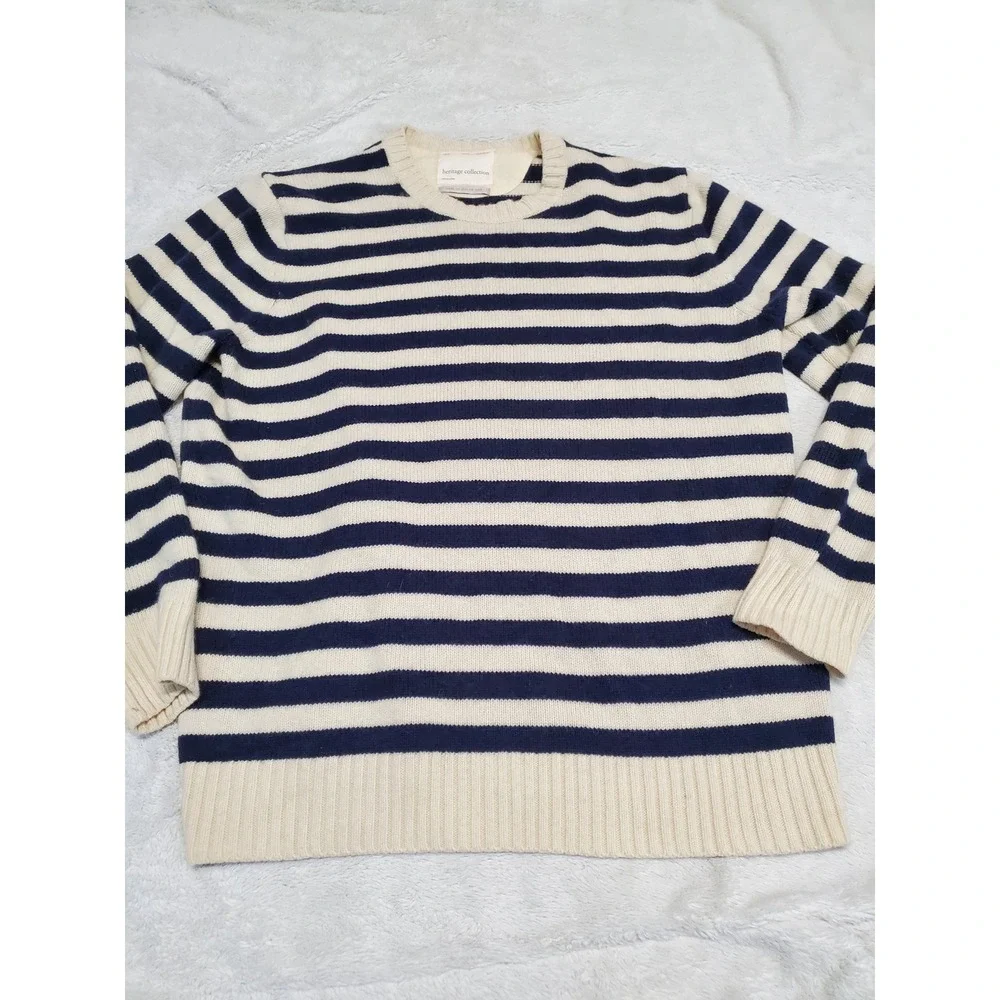 Banana Republic Blue Cream Knit Wool Blend Heritage Sweater Men XL‎ Classic